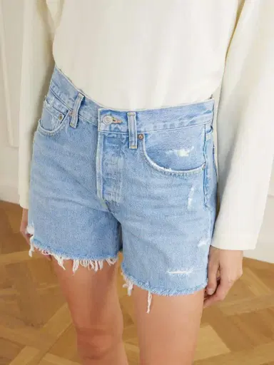 AGOLDE Parker Long Distressed Organic Denim Shorts | Thumbnail 4