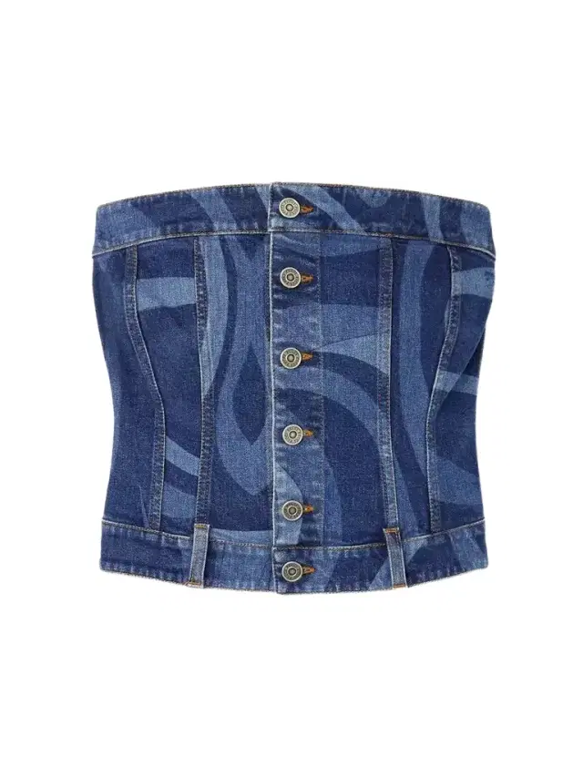 PUCCI Printed Stretch-denim Bustier Top
