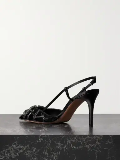 Valentino Garavani Vlogo 40 Leather-trimmed Embellished Satin Slingback Pumps | Thumbnail 3 Valentino Garavani Vlogo 40 Leather-trimmed Embellished Satin Slingback Pumps | Thumbnail 3