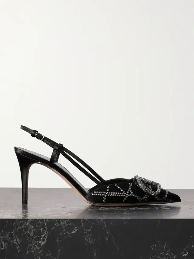 Vlogo 40 Leather-trimmed Embellished Satin Slingback Pumps