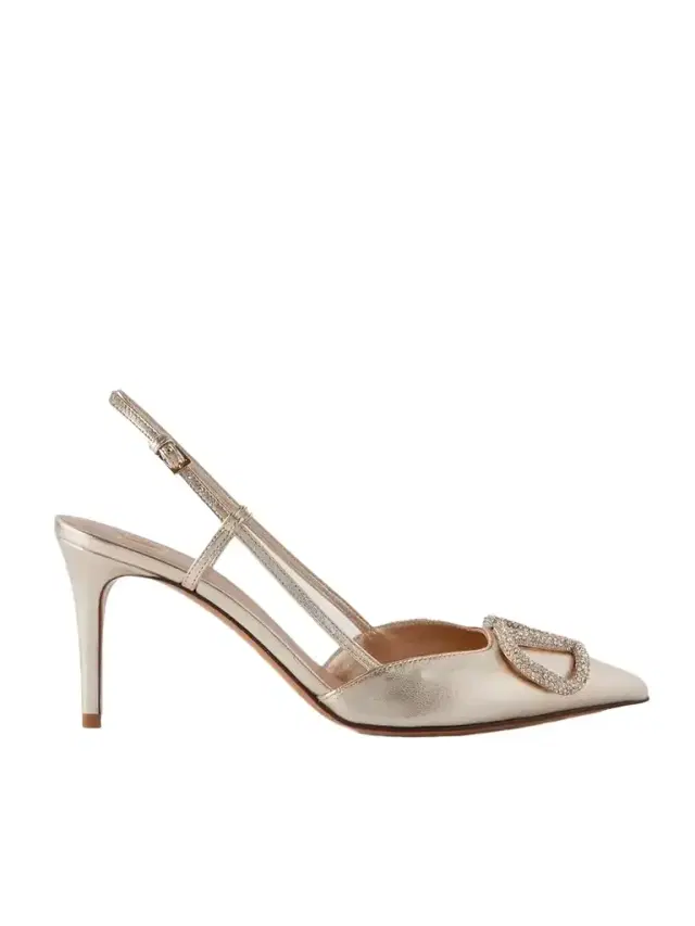 Vlogo Glow 80 Swarovski Crystal-embellished Metallic Leather Slingback Pumps