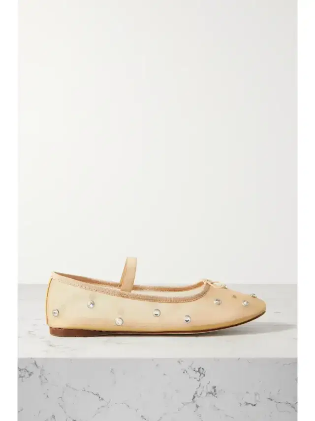 Leonie Crystal-embellished Mesh Ballet Flats