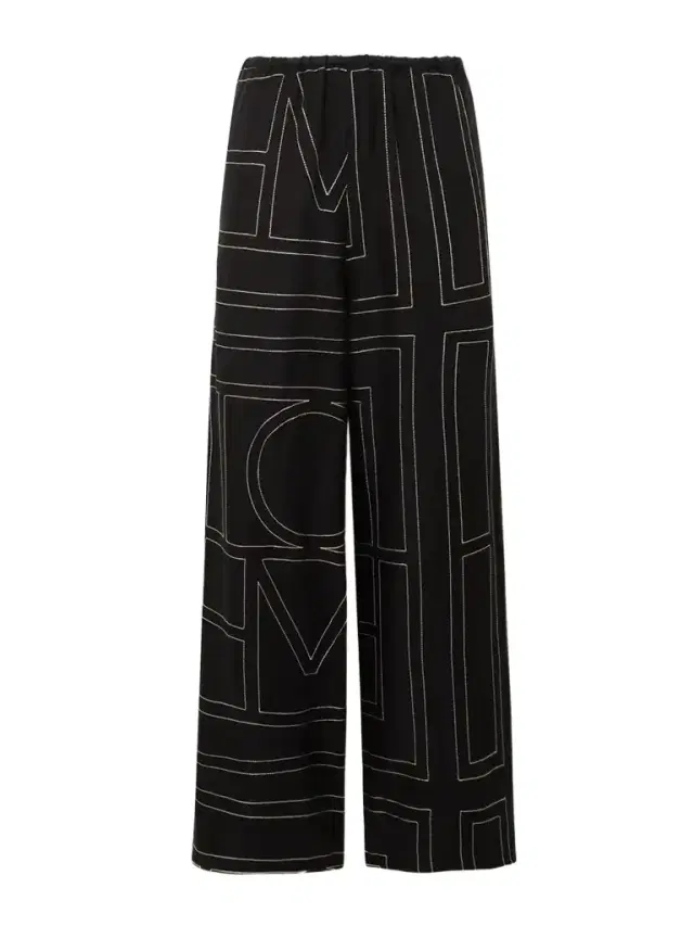 Embroidered Silk-twill Wide-leg Pants