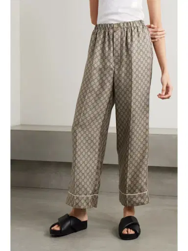 Gucci Cropped Silk-satin Jacquard Wide-leg Pants | Thumbnail 3 Gucci Cropped Silk-satin Jacquard Wide-leg Pants | Thumbnail 3