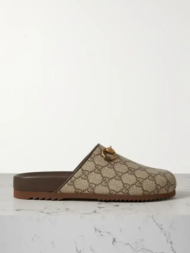 Sol Embellished Leather-trimmed Canvas-jacquard Slippers