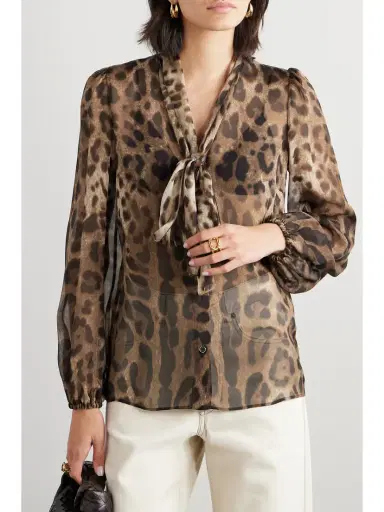 Dolce & Gabbana Tie-detailed Leopard-print Silk-chiffon Shirt | Thumbnail 3