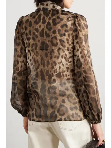 Dolce & Gabbana Tie-detailed Leopard-print Silk-chiffon Shirt | Thumbnail 4