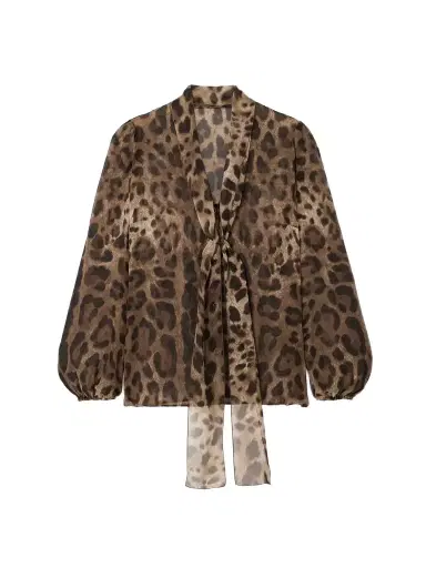 Dolce & Gabbana Tie-detailed Leopard-print Silk-chiffon Shirt | Thumbnail 1