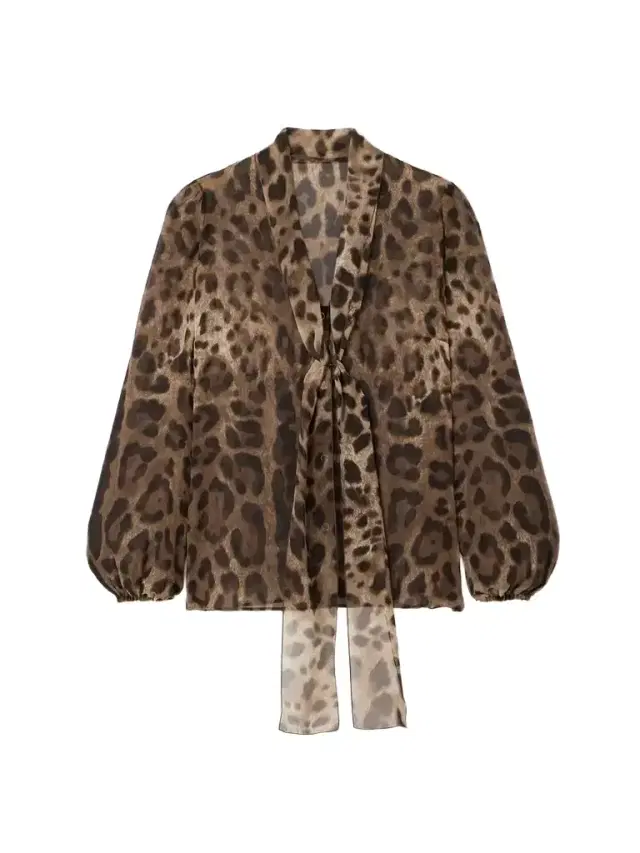 Tie-detailed Leopard-print Silk-chiffon Shirt
