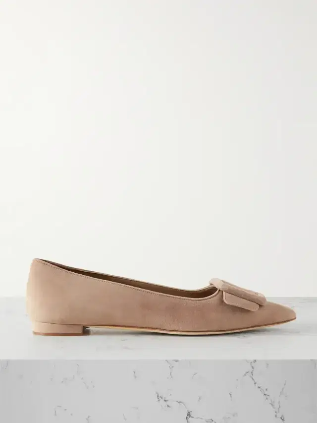 Manolo Blahnik Maysale Buckled Suede Point-toe Flats