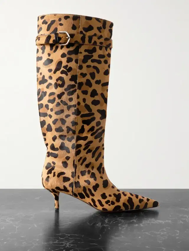55 Cutout Leopard-print Suede Knee Boots