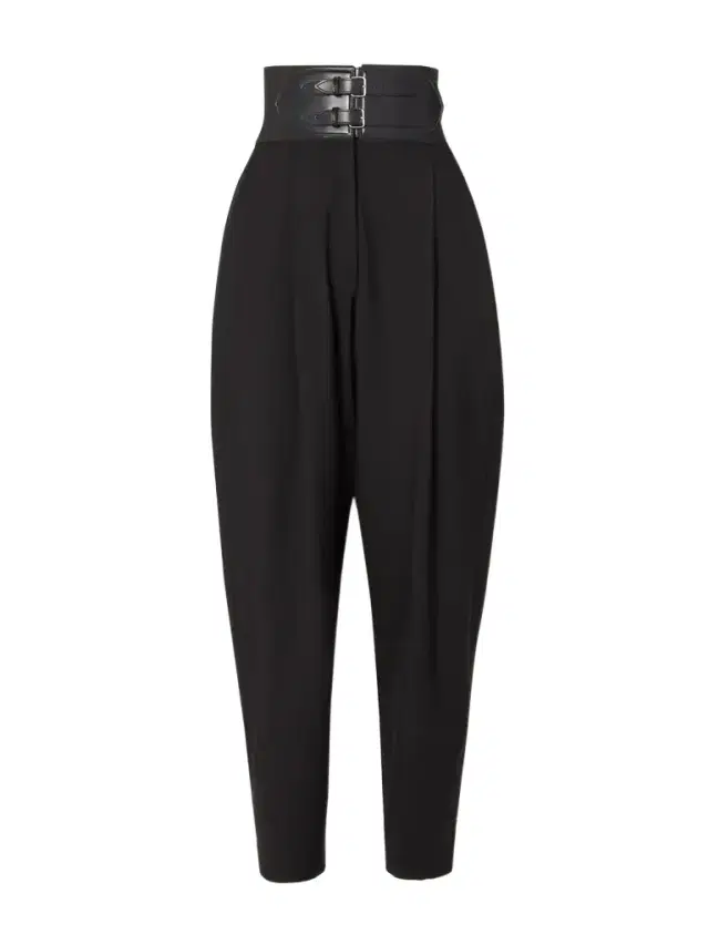 Alaïa Belted Pleated Leather-trimmed Wool-blend Tapered Pants