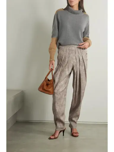 Loro Piana Asael Pleated Silk, Hemp And Cotton-blend Tweed Tapered Pants | Thumbnail 2 Loro Piana Asael Pleated Silk, Hemp And Cotton-blend Tweed Tapered Pants | Thumbnail 2