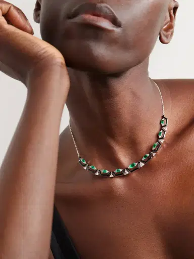 Nikos Koulis Oui 18-karat White Gold, Emerald, Diamond And Enamel Necklace | Thumbnail 2 Nikos Koulis Oui 18-karat White Gold, Emerald, Diamond And Enamel Necklace | Thumbnail 2