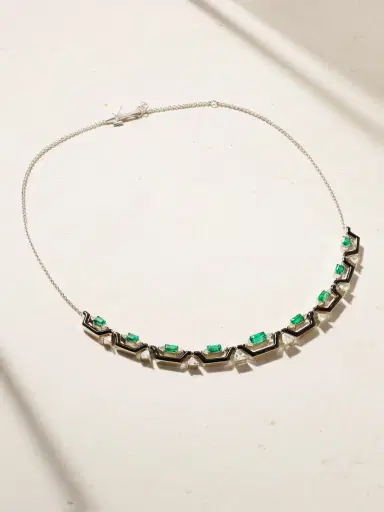 Nikos Koulis Oui 18-karat White Gold, Emerald, Diamond And Enamel Necklace | Thumbnail 4 Nikos Koulis Oui 18-karat White Gold, Emerald, Diamond And Enamel Necklace | Thumbnail 4