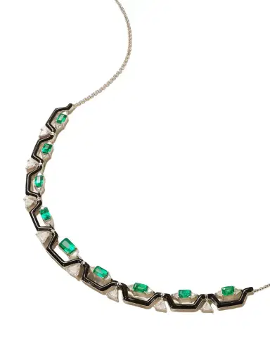 Nikos Koulis Oui 18-karat White Gold, Emerald, Diamond And Enamel Necklace | Thumbnail 1 Nikos Koulis Oui 18-karat White Gold, Emerald, Diamond And Enamel Necklace | Thumbnail 1
