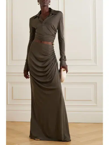 Bottega Veneta Embellished Cutout Ruched Stretch-jersey Maxi Dress | Thumbnail 2 Bottega Veneta Embellished Cutout Ruched Stretch-jersey Maxi Dress | Thumbnail 2