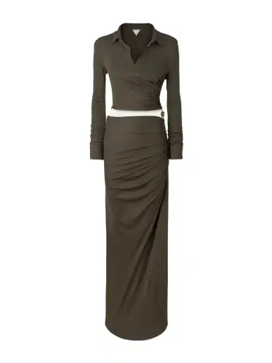 Bottega Veneta Embellished Cutout Ruched Stretch-jersey Maxi Dress | Thumbnail 1 Bottega Veneta Embellished Cutout Ruched Stretch-jersey Maxi Dress | Thumbnail 1