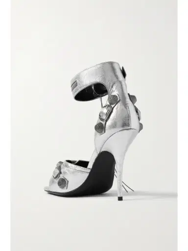 Balenciaga Cagole Embellished Metallic Crinkled-leather Sandals | Thumbnail 3 Balenciaga Cagole Embellished Metallic Crinkled-leather Sandals | Thumbnail 3