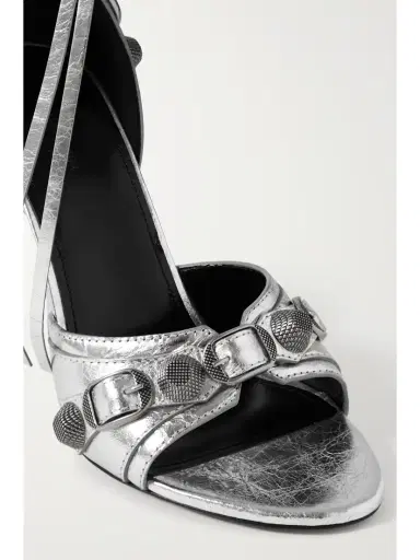 Balenciaga Cagole Embellished Metallic Crinkled-leather Sandals | Thumbnail 4 Balenciaga Cagole Embellished Metallic Crinkled-leather Sandals | Thumbnail 4
