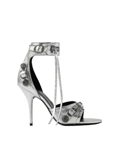 Balenciaga Cagole Embellished Metallic Crinkled-leather Sandals | Thumbnail 1 Balenciaga Cagole Embellished Metallic Crinkled-leather Sandals | Thumbnail 1