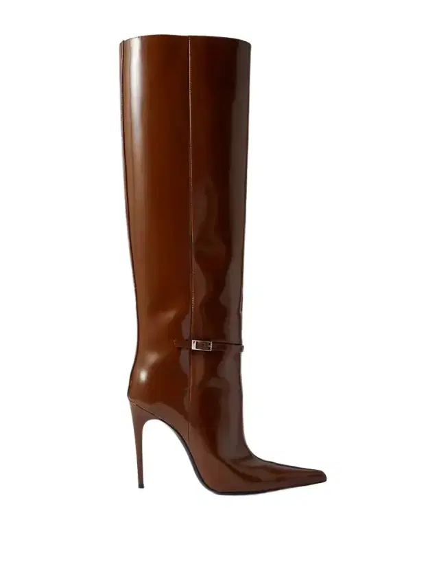 Vendôme Buckled Glossed-leather Knee Boots