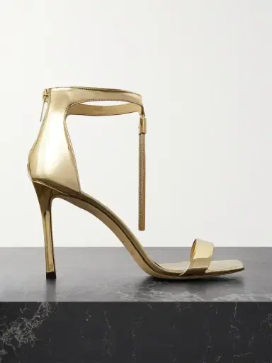 Jimmy Choo Vinca 95 Fringed Mirrored-leather Sandals | Thumbnail 1 Jimmy Choo Vinca 95 Fringed Mirrored-leather Sandals | Thumbnail 1