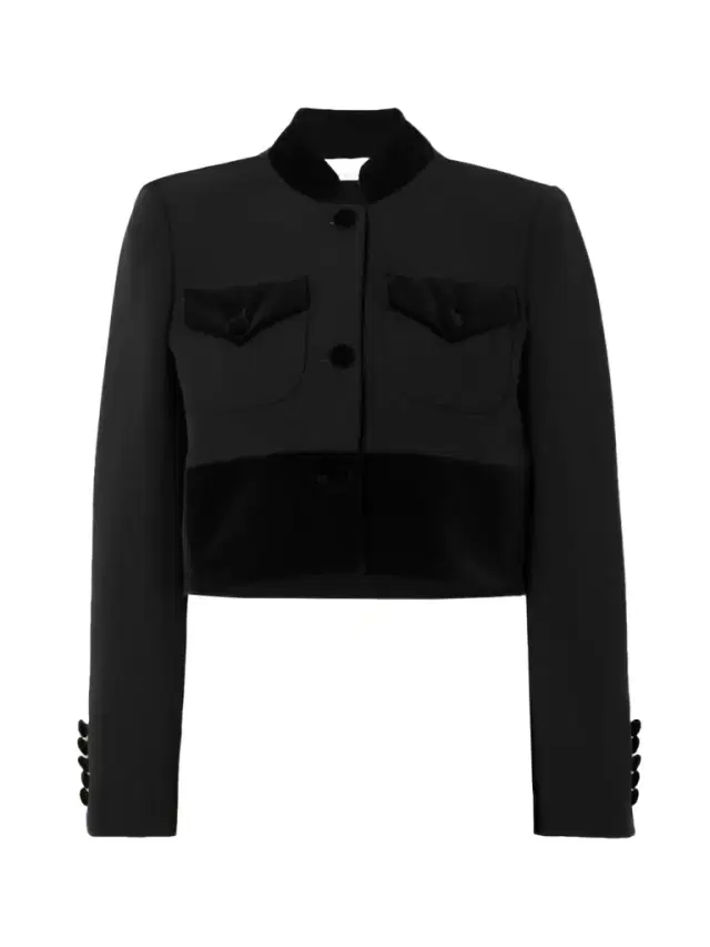 + Net Sustain Raja Cropped Cotton Velvet-trimmed Wool Jacket