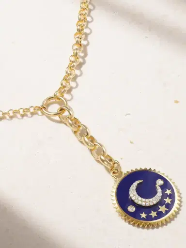 Foundrae Blue Crescent 18-karat Gold, Diamond And Enamel Necklace | Thumbnail 1 Foundrae Blue Crescent 18-karat Gold, Diamond And Enamel Necklace | Thumbnail 1
