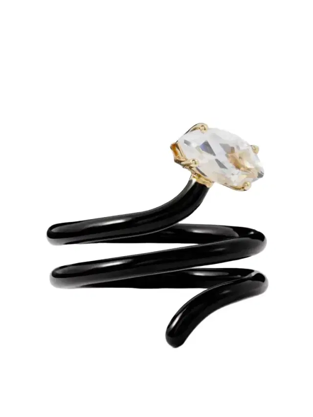 Long Vine 9-karat Gold, Sterling Silver, Rock Crystal And Enamel Ring
