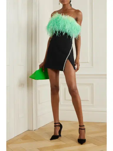 Self-Portrait Feather-trimmed Crystal-embellished Crepe Mini Dress | Thumbnail 2