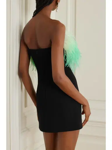 Self-Portrait Feather-trimmed Crystal-embellished Crepe Mini Dress | Thumbnail 3