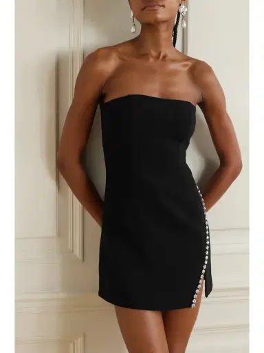 Self-Portrait Feather-trimmed Crystal-embellished Crepe Mini Dress | Thumbnail 5