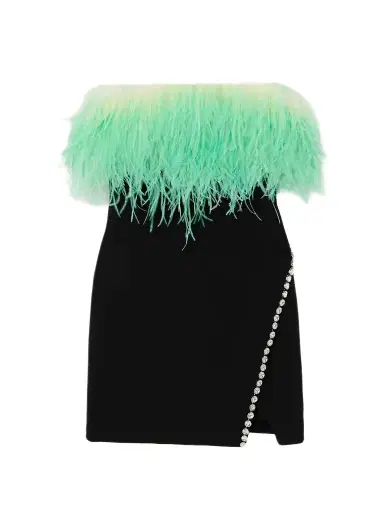 Self-Portrait Feather-trimmed Crystal-embellished Crepe Mini Dress | Thumbnail 1