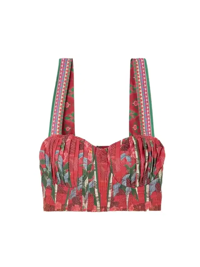 + Net Sustain Dalia Pleated Printed Cotton Bustier Top