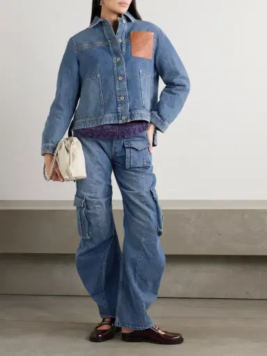 Loewe Leather-trimmed Denim Jacket | Thumbnail 2 Loewe Leather-trimmed Denim Jacket | Thumbnail 2