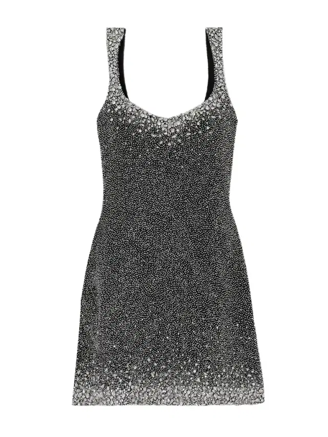 Embellished Stretch-mesh Mini Dress
