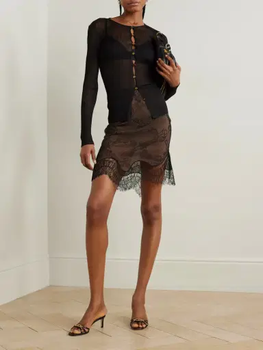 Tom Ford Satin And Scalloped Lace Skirt | Thumbnail 2