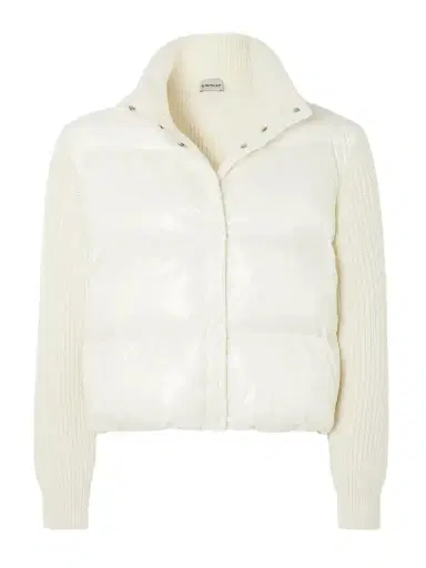 Moncler Ribbed Wool And Quilted Shell Down Hoodie | Thumbnail 1 Moncler Ribbed Wool And Quilted Shell Down Hoodie | Thumbnail 1