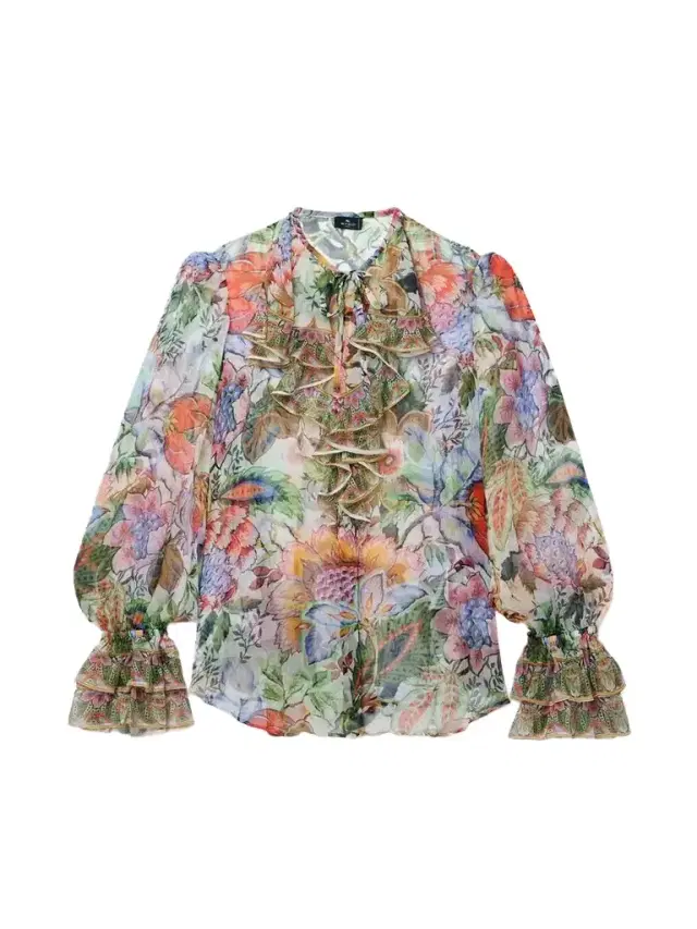 Ruffled Floral-print Silk-crepon Blouse