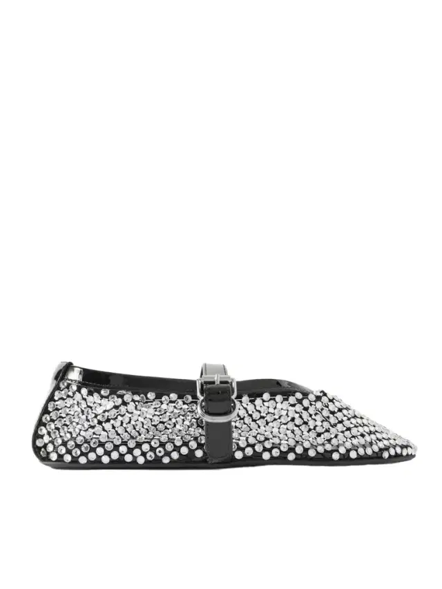 Crystal-embellished Patent Leather-trimmed Mesh Ballet Flats