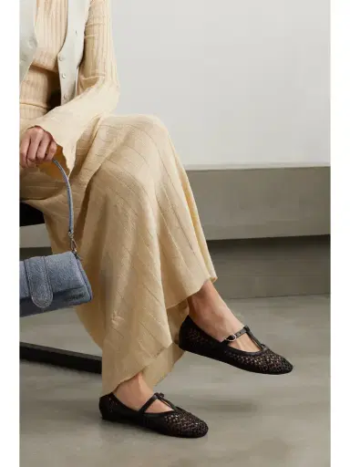 Ancient Greek Sandals Aerati Leather-trimmed Woven Raffia Ballet Flats | Thumbnail 2