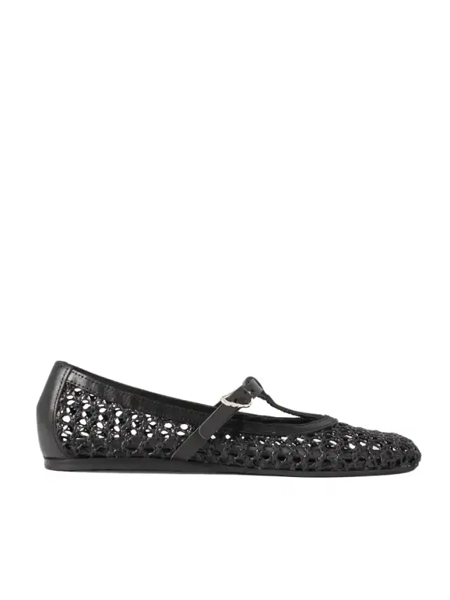 Ancient Greek Sandals Aerati Leather-trimmed Woven Raffia Ballet Flats