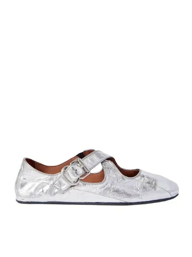 Criss Cross Buckled Metallic Eel Ballet Flats
