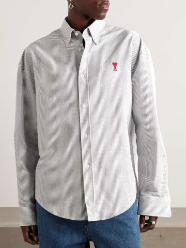 AMI PARIS Adc Embroidered Striped Cotton-poplin Shirt | Thumbnail 3 AMI PARIS Adc Embroidered Striped Cotton-poplin Shirt | Thumbnail 3