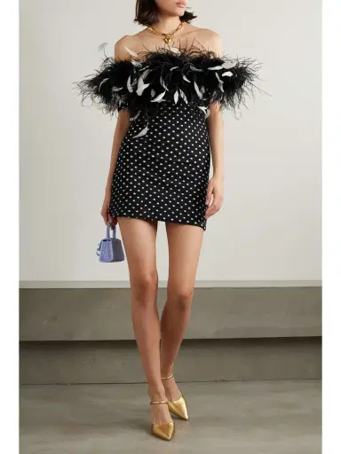 Leslie Amon Carioca Strapless Feather-trimmed Stretch-jacquard Mini Dress | Thumbnail 2