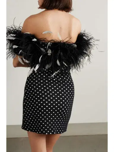 Leslie Amon Carioca Strapless Feather-trimmed Stretch-jacquard Mini Dress | Thumbnail 3