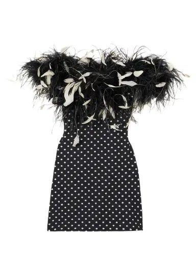 Leslie Amon Carioca Strapless Feather-trimmed Stretch-jacquard Mini Dress | Thumbnail 1