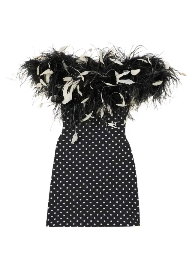 Carioca Strapless Feather-trimmed Stretch-jacquard Mini Dress