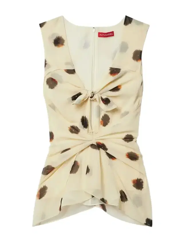Pan Tie-front Gathered Polka-dot Crepe De Chine Top